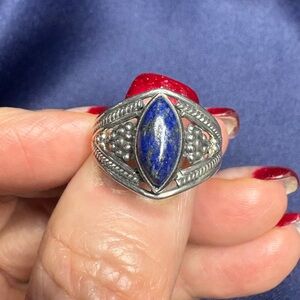 Ring Lapis Gemstone Blue 925 Sterling Silver Setting Marquis Stone